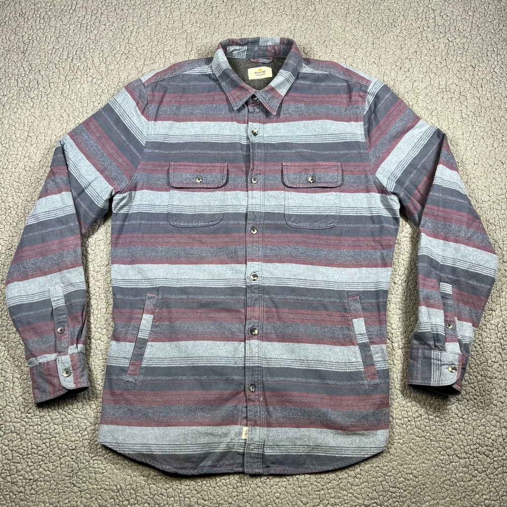 Marine Layer Mens Marge Striped Flannel Shirt Jacket Red Grey Blue Lined Shacket